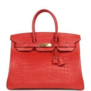 Hermes Birkin 35 Geranium Matte Alligator Gold Hardware