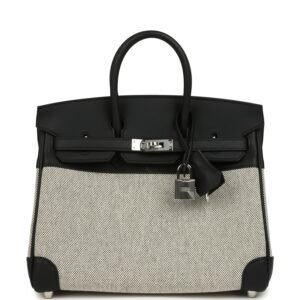 Hermes Birkin 25 Ecru, Black Toile H and Black Swift Palladium Hardware