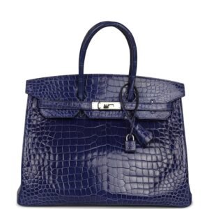 Hermes Birkin 35 Bleu Electric Shiny Porosus Crocodile Palladium Hardware