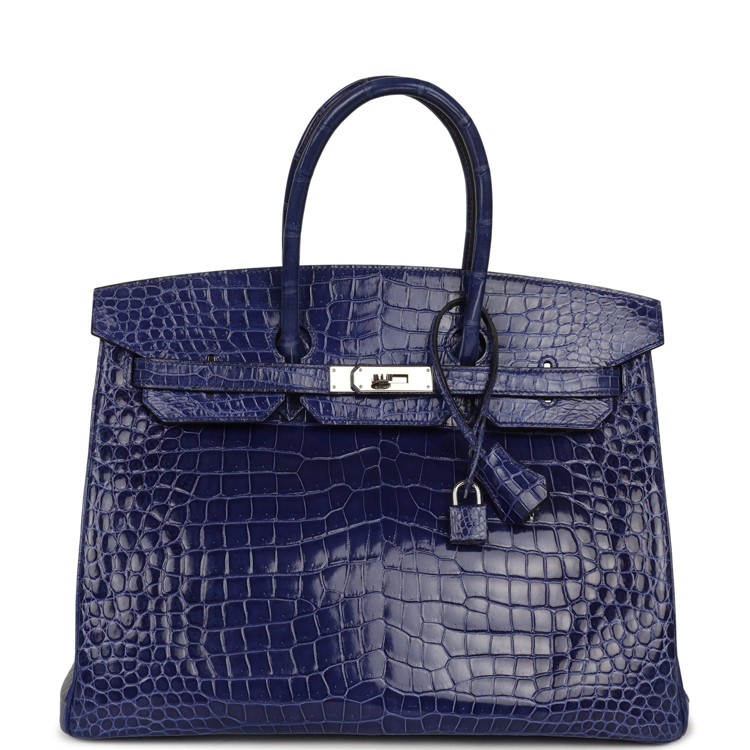 Hermes Birkin 35 Bleu Electric Shiny Porosus Crocodile Palladium Hardware
