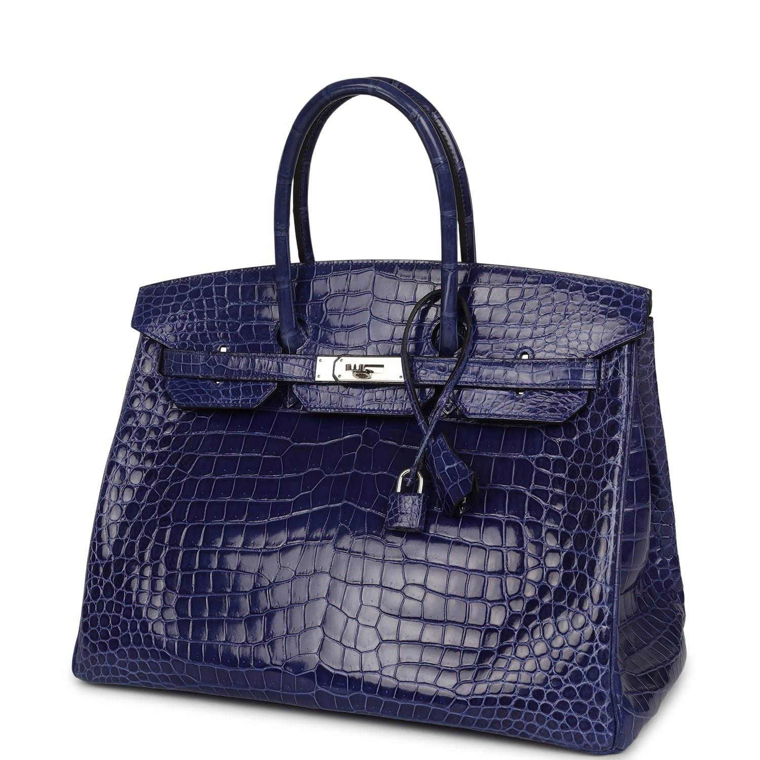 Hermes Birkin 35 Bleu Electric Shiny Porosus Crocodile Palladium Hardware - Image 5