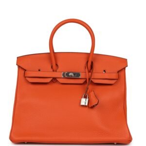 Hermes Birkin 35 Feu Clemence Palladium Hardware