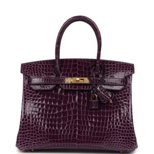 Hermes Birkin 30 Cassis Shiny Porosus Crocodile Gold Hardware