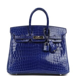 Hermes Birkin 25 Bleu Electric Shiny Niloticus Crocodile Palladium Hardware