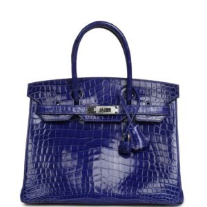 Hermes Birkin 30 Bleu Electric Shiny Niloticus Crocodile Palladium Hardware