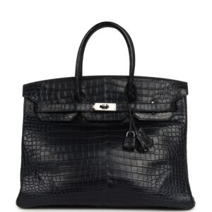 Hermes Birkin 35 Bleu Indigo Matte Porosus Crocodile Palladium Hardware