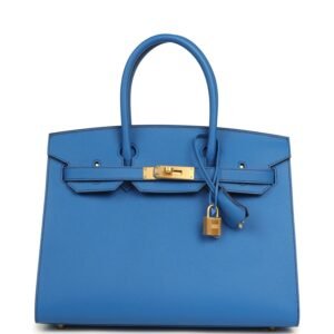 Hermes Special Order (HSS) Birkin Sellier 30 Bleu France Epsom Brushed Gold Hardware