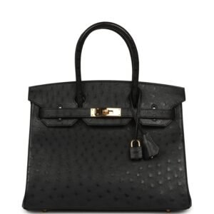 Hermes Birkin 30 Black Ostrich Gold Hardware