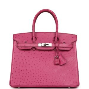 Vintage Hermes Birkin 30 Fuchsia Ostrich Palladium Hardware