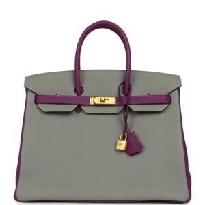 Hermes Special Order (HSS) Birkin 35 Gris Mouette, Anemone Togo Brushed Gold Hardware
