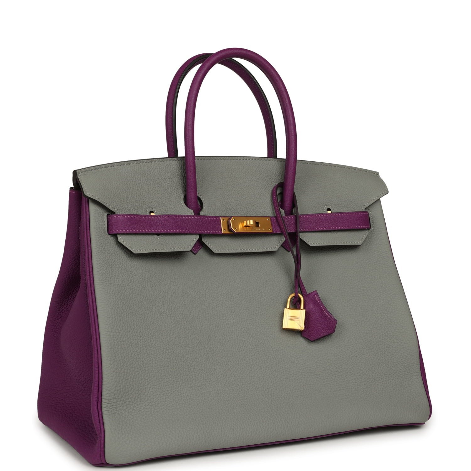 Hermes Special Order (HSS) Birkin 35 Gris Mouette, Anemone Togo Brushed Gold Hardware - Image 2