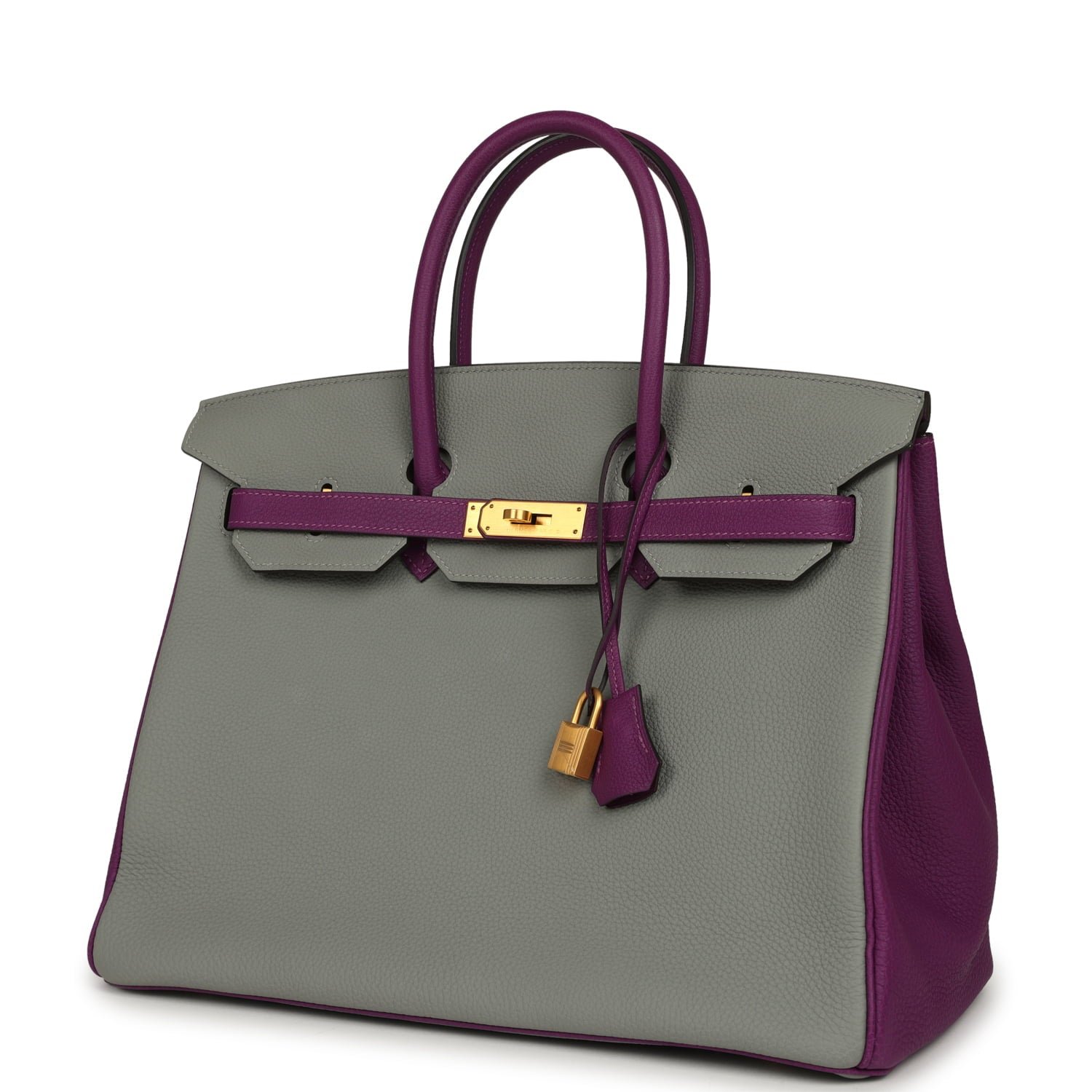 Hermes Special Order (HSS) Birkin 35 Gris Mouette, Anemone Togo Brushed Gold Hardware - Image 5