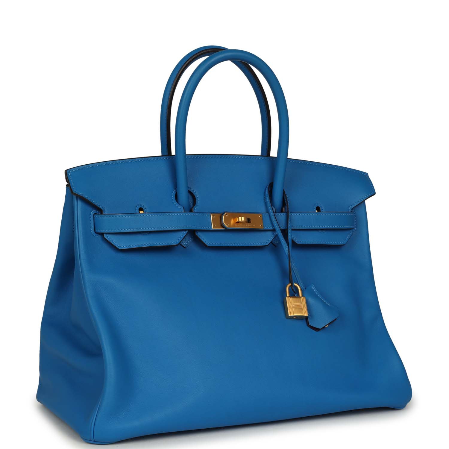 Hermes Special Order (HSS) Birkin 35 Bleu Hydra Verso Swift Brushed Gold Hardware - Image 2