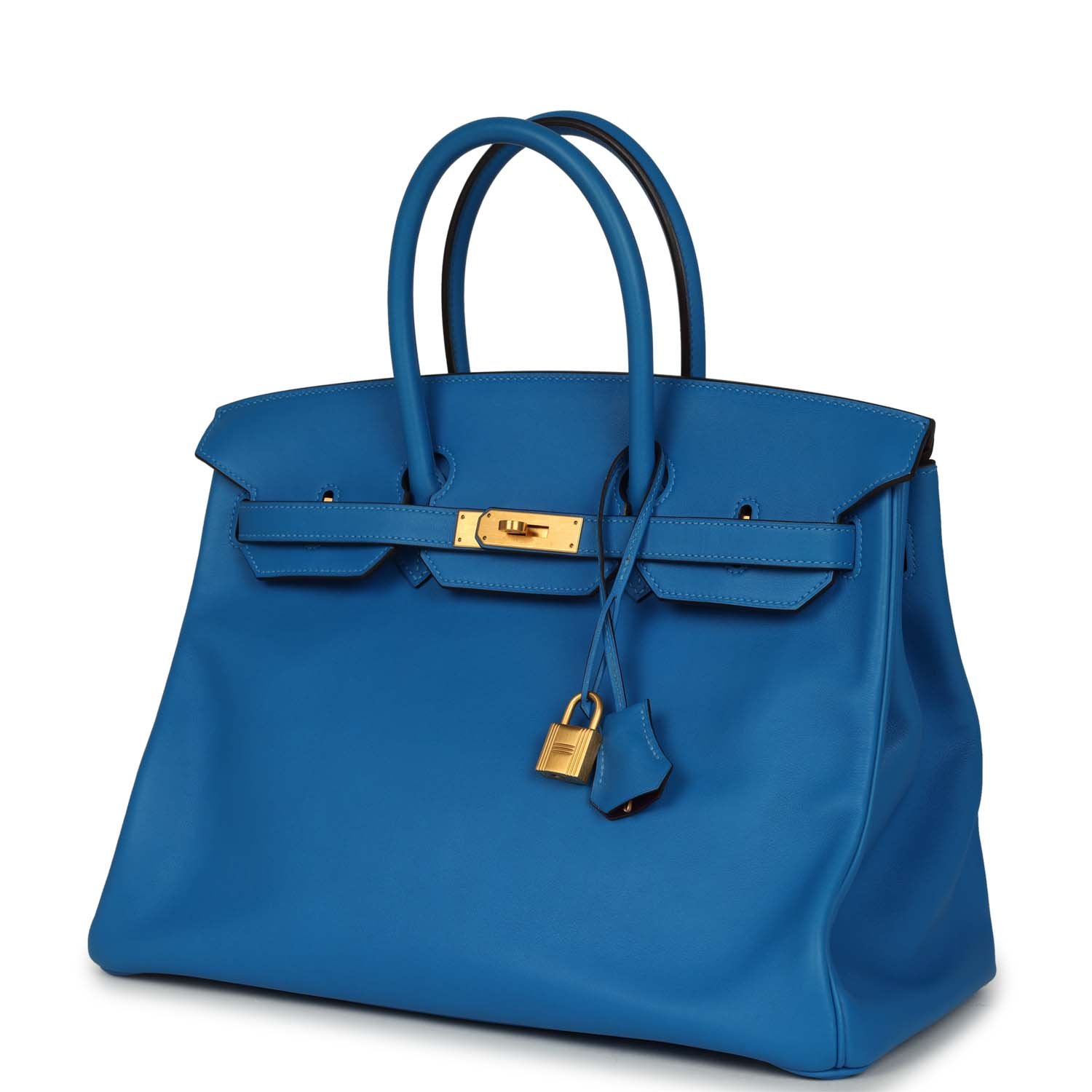 Hermes Special Order (HSS) Birkin 35 Bleu Hydra Verso Swift Brushed Gold Hardware - Image 5