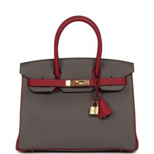 Hermes Special Order (HSS) Birkin 30 Etain, Rouge Grenat Togo Gold Hardware