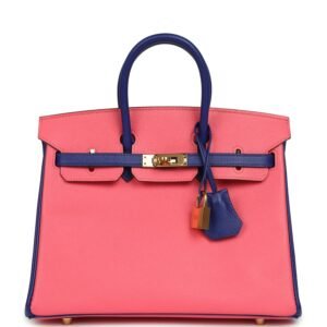 Hermes Special Order (HSS) Birkin 25 Rose Azalee, Bleu Electric Epsom Gold Hardware
