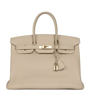 Vintage Hermes Birkin 35 Beige Rose Clemence Gold Hardware