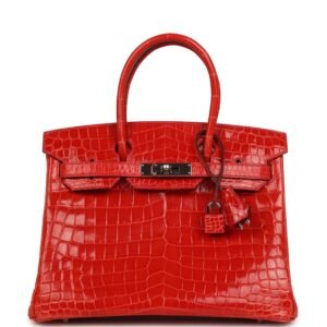 Hermes Birkin 30 Geranium Shiny Niloticus Crocodile Palladium Hardware