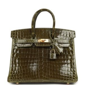 Hermes Birkin 25 Vert Veronese Shiny Niloticus Crocodile Gold Hardware