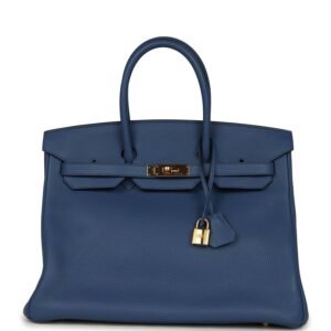 Hermes Birkin 35 Bleu Agate Clemence Gold Hardware