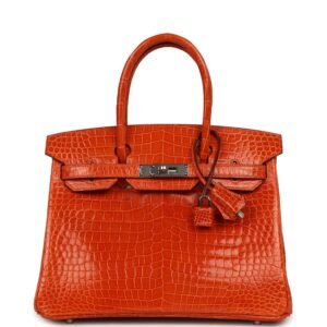 Hermes Birkin 30 Orange Shiny Porosus Crocodile Palladium Hardware