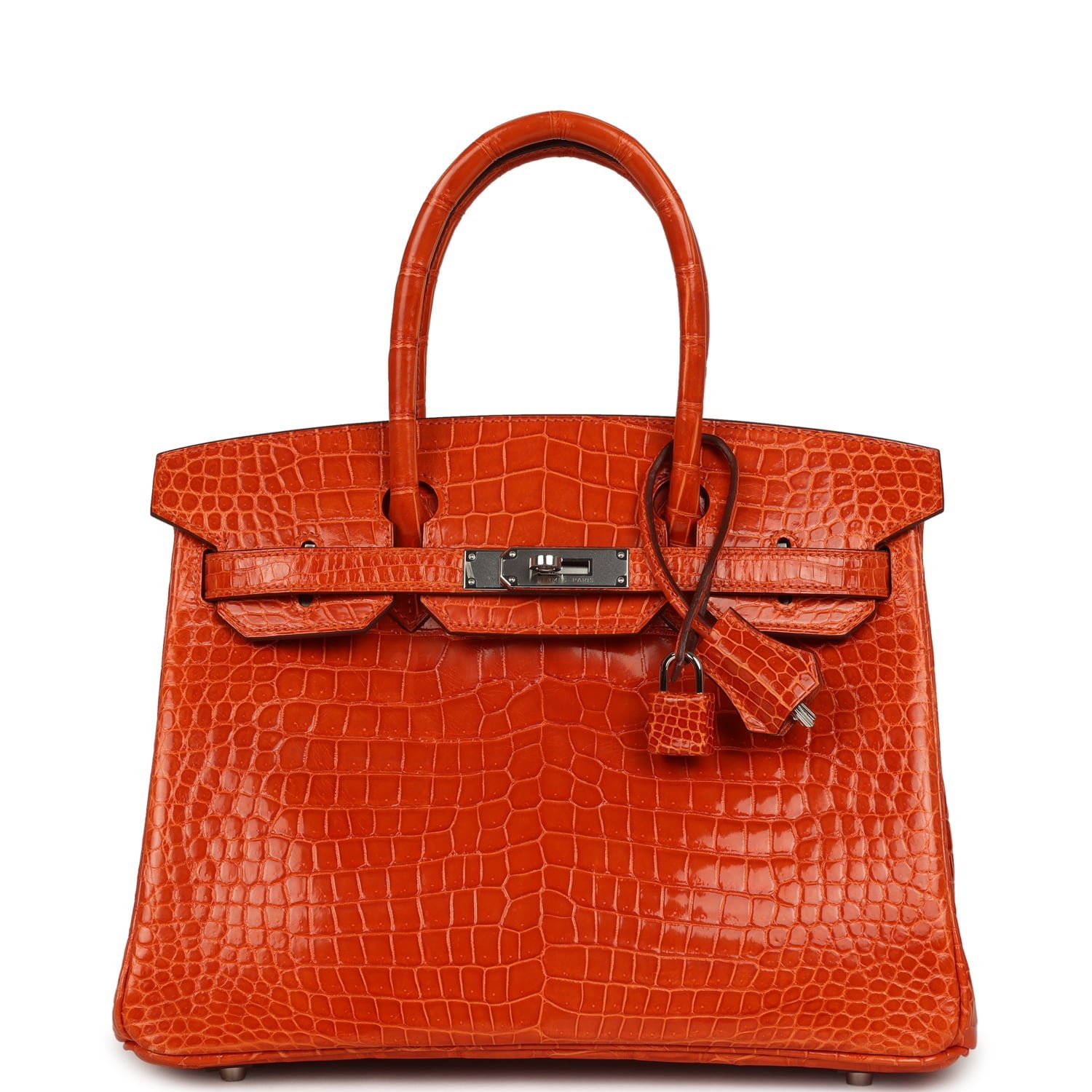 Hermes Birkin 30 Orange Shiny Porosus Crocodile Palladium Hardware