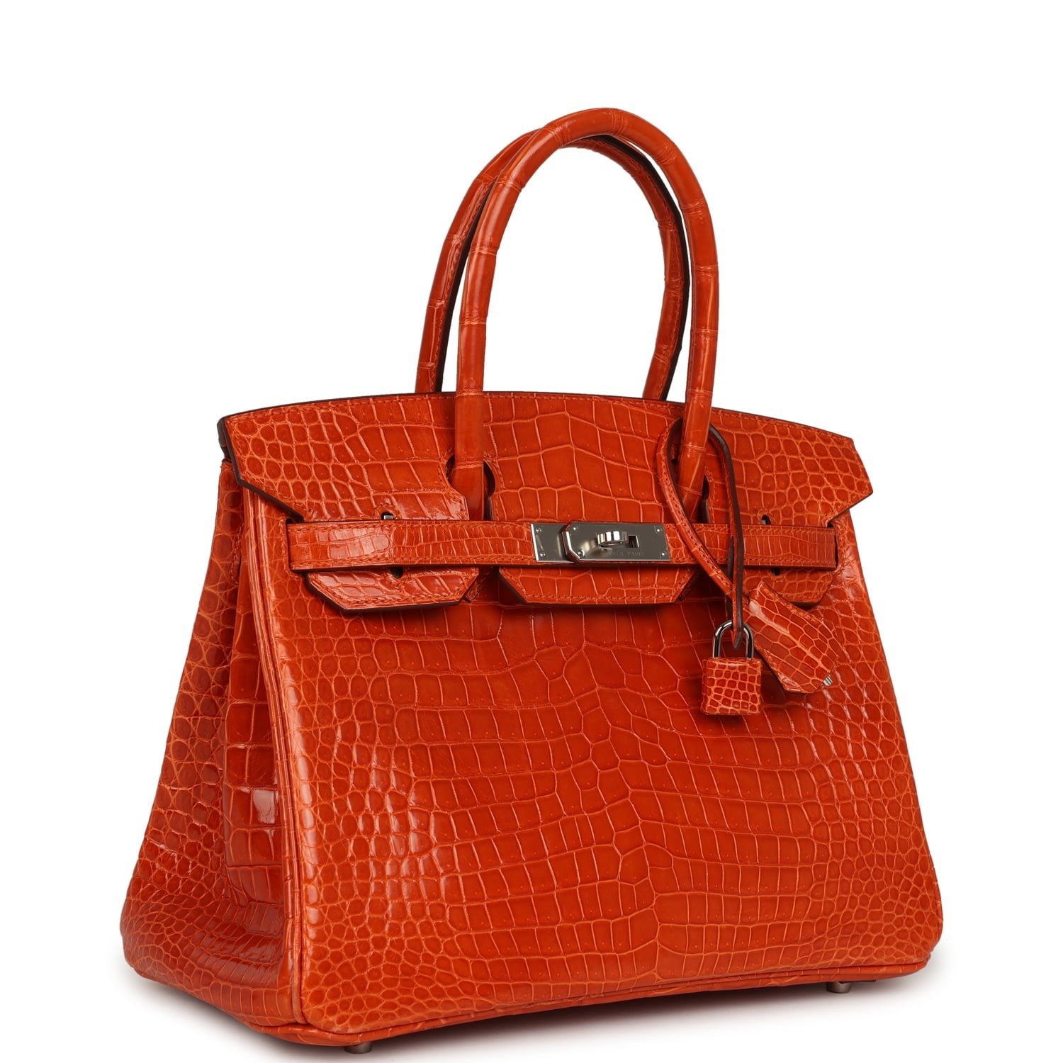 Hermes Birkin 30 Orange Shiny Porosus Crocodile Palladium Hardware - Image 2