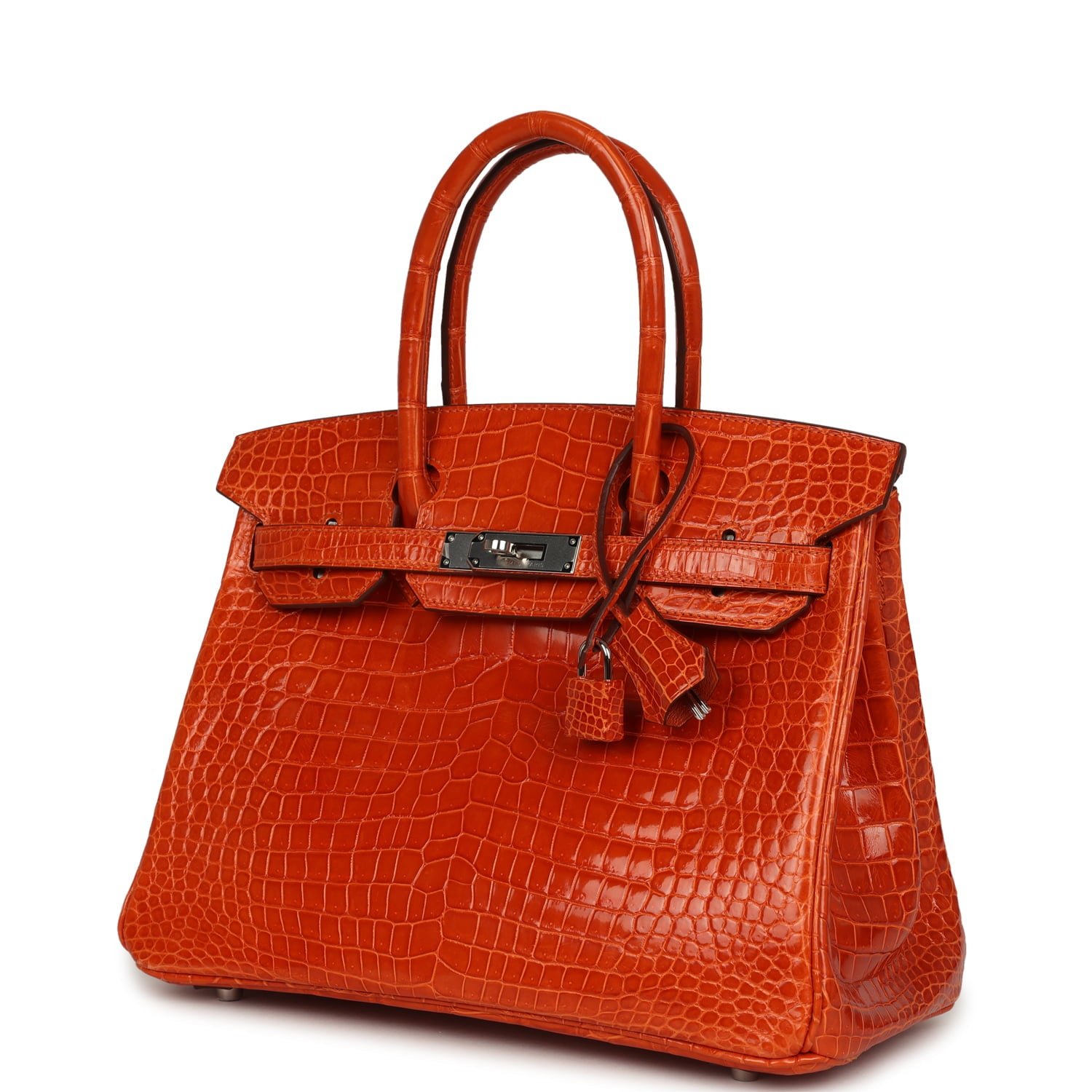 Hermes Birkin 30 Orange Shiny Porosus Crocodile Palladium Hardware - Image 5