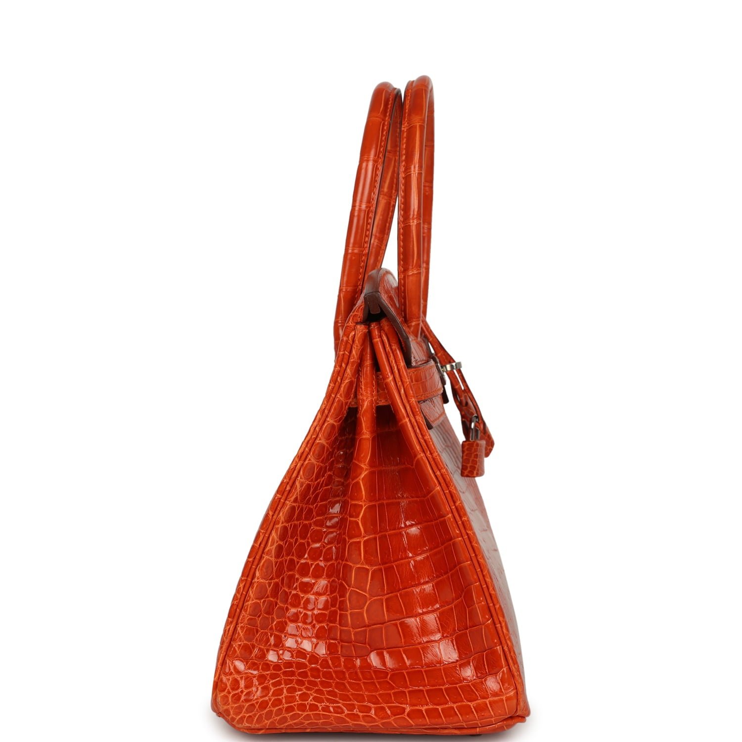 Hermes Birkin 30 Orange Shiny Porosus Crocodile Palladium Hardware - Image 3