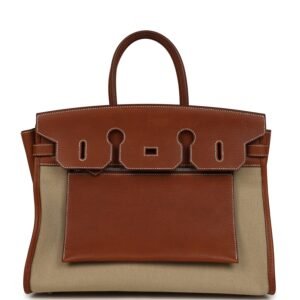 Hermes Birkin 35 A L'Envers Ficelle-Ecru H Dyed Canvas and Fauve Barenia Faubourg Palladium Hardware