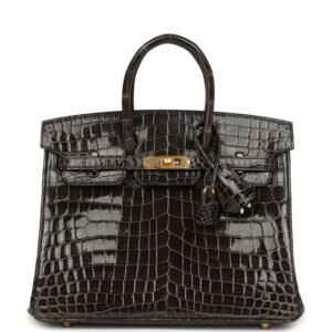Hermes Birkin 25 Graphite Shiny Niloticus Crocodile Gold Hardware
