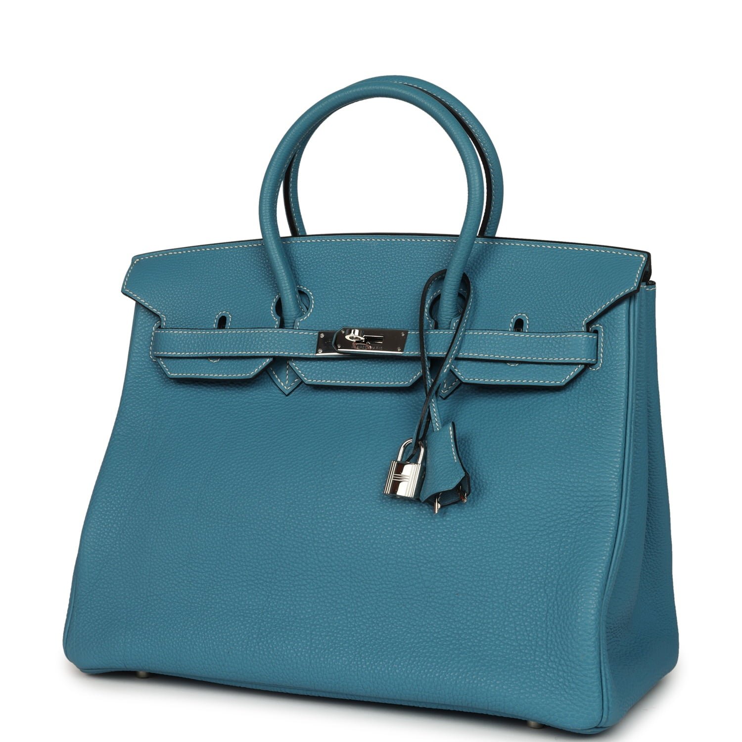 Vintage Hermes Birkin 35 Blue Jean Togo Palladium Hardware - Image 5