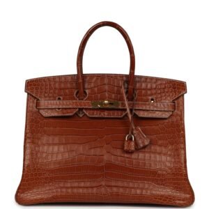 Hermes Birkin 35 Gold Matte Barenia Porosus Crocodile Gold Hardware