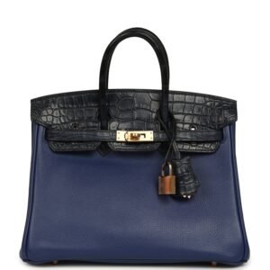 Hermes Birkin 25 Bleu Saphir Taurillion Novillo and Bleu Marine Matte Alligator Touch Rose Gold Hardware