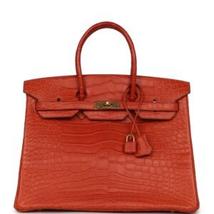Hermes Birkin 35 Orange Matte Alligator Gold Hardware