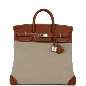 Hermes Birkin HAC 40 Fauve Barenia Faubourg and Ficelle Toile Palladium Hardware