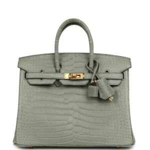 Hermes Birkin 25 Gris Ciment Matte Porosus Crocodile Gold Hardware