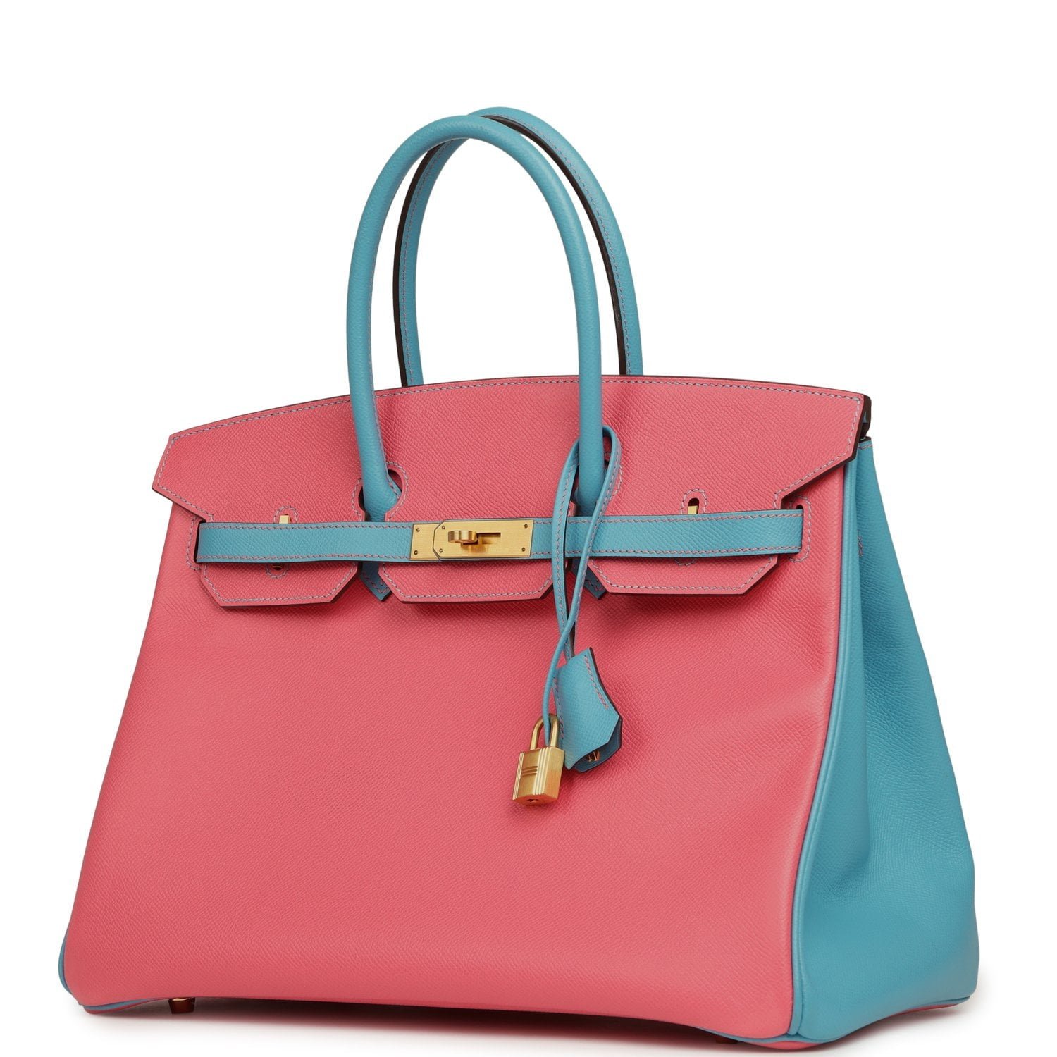 Hermes Special Order (HSS) Birkin 35 Rose Lipstick, Bleu Du Nord Epsom Brushed Gold Hardware - Image 5