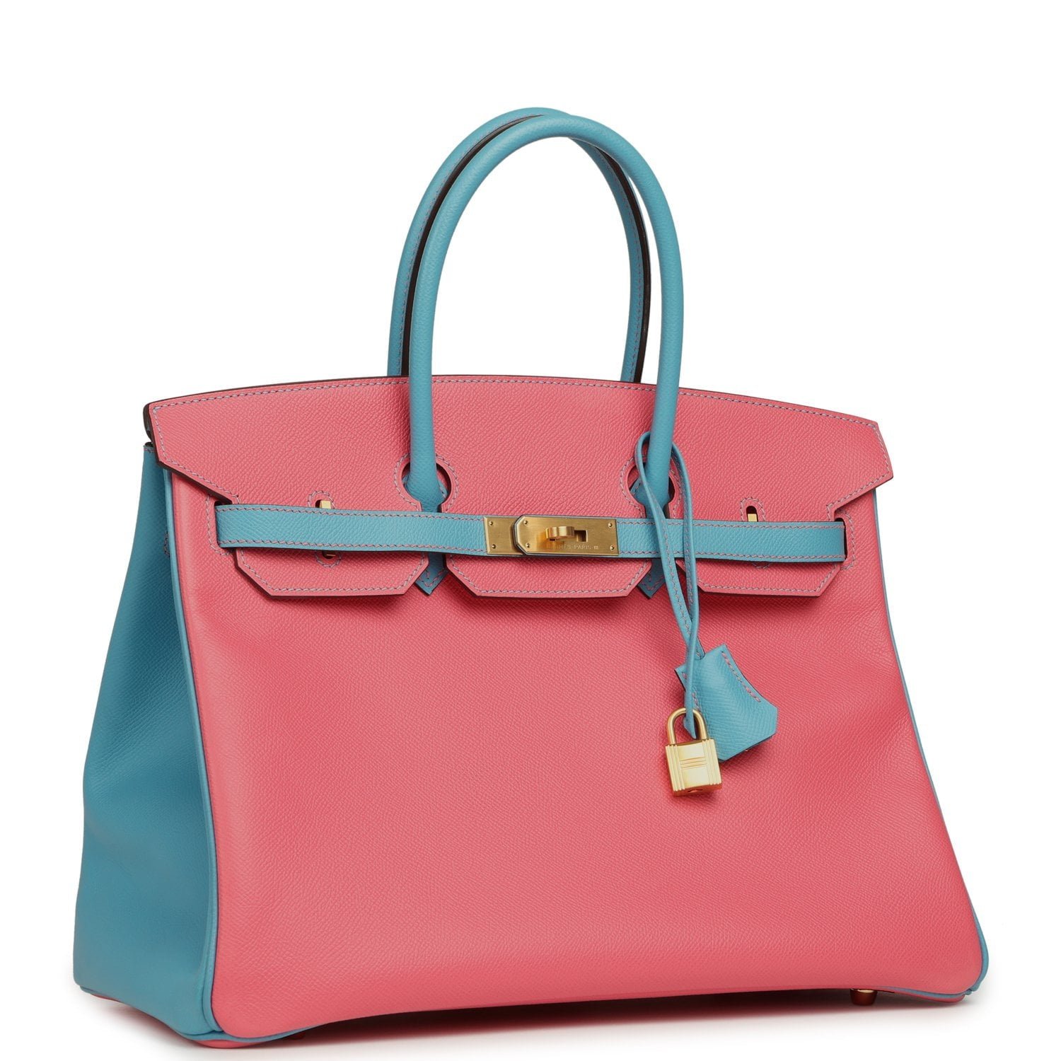 Hermes Special Order (HSS) Birkin 35 Rose Lipstick, Bleu Du Nord Epsom Brushed Gold Hardware - Image 2