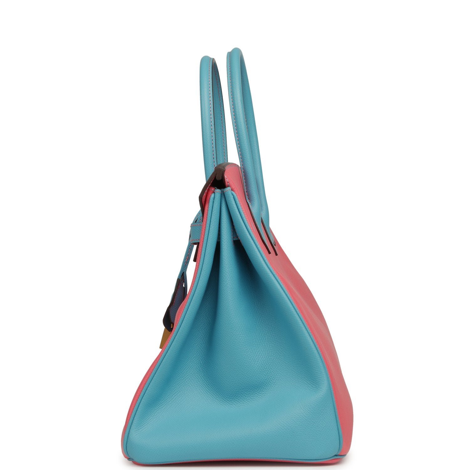Hermes Special Order (HSS) Birkin 35 Rose Lipstick, Bleu Du Nord Epsom Brushed Gold Hardware - Image 3