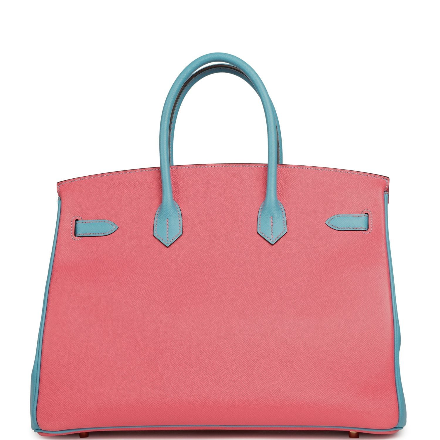 Hermes Special Order (HSS) Birkin 35 Rose Lipstick, Bleu Du Nord Epsom Brushed Gold Hardware - Image 4