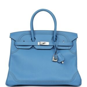 Hermes Birkin Ghillies 35 Bleu Paradise Clemence, Evercolor Palladium Hardware