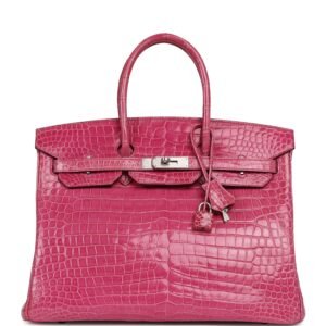 Hermes Birkin 35 Rose Scheherazade Shiny Porosus Crocodile Palladium Hardware (MAC-H-B-260618-6-CM)