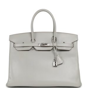 Hermes Birkin 35 Gris Perle Tadelakt Guilloche Palladium Hardware