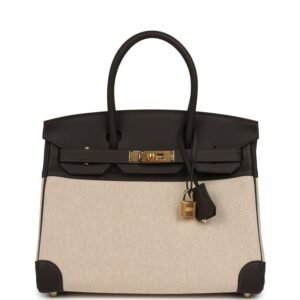 Hermes Birkin 30 Bai Brun, Ecru, Beige Toile H Canvas Swift Gold Hardware