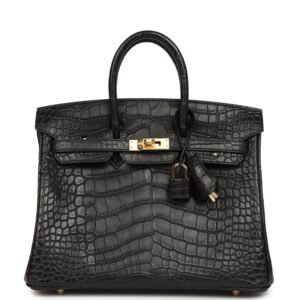Hermes Birkin 25 Black Matte Alligator Gold Hardware