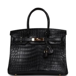 Hermes Birkin 30 Black Matte Niloticus Crocodile Gold Hardware