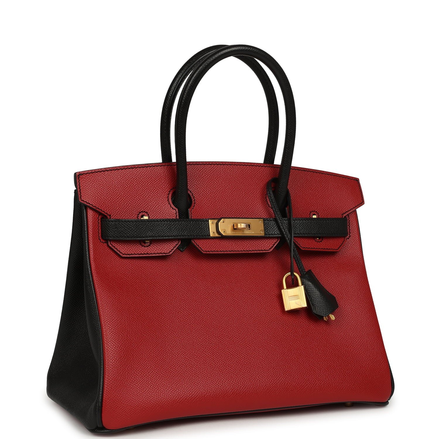 Hermes Special Order (HSS) Birkin 30 Rouge Vif, Black Epsom Brushed Gold Hardware - Image 2