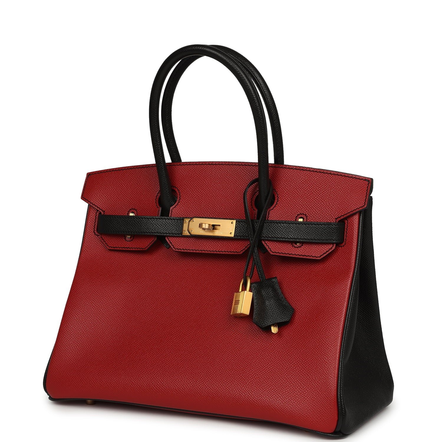 Hermes Special Order (HSS) Birkin 30 Rouge Vif, Black Epsom Brushed Gold Hardware - Image 3
