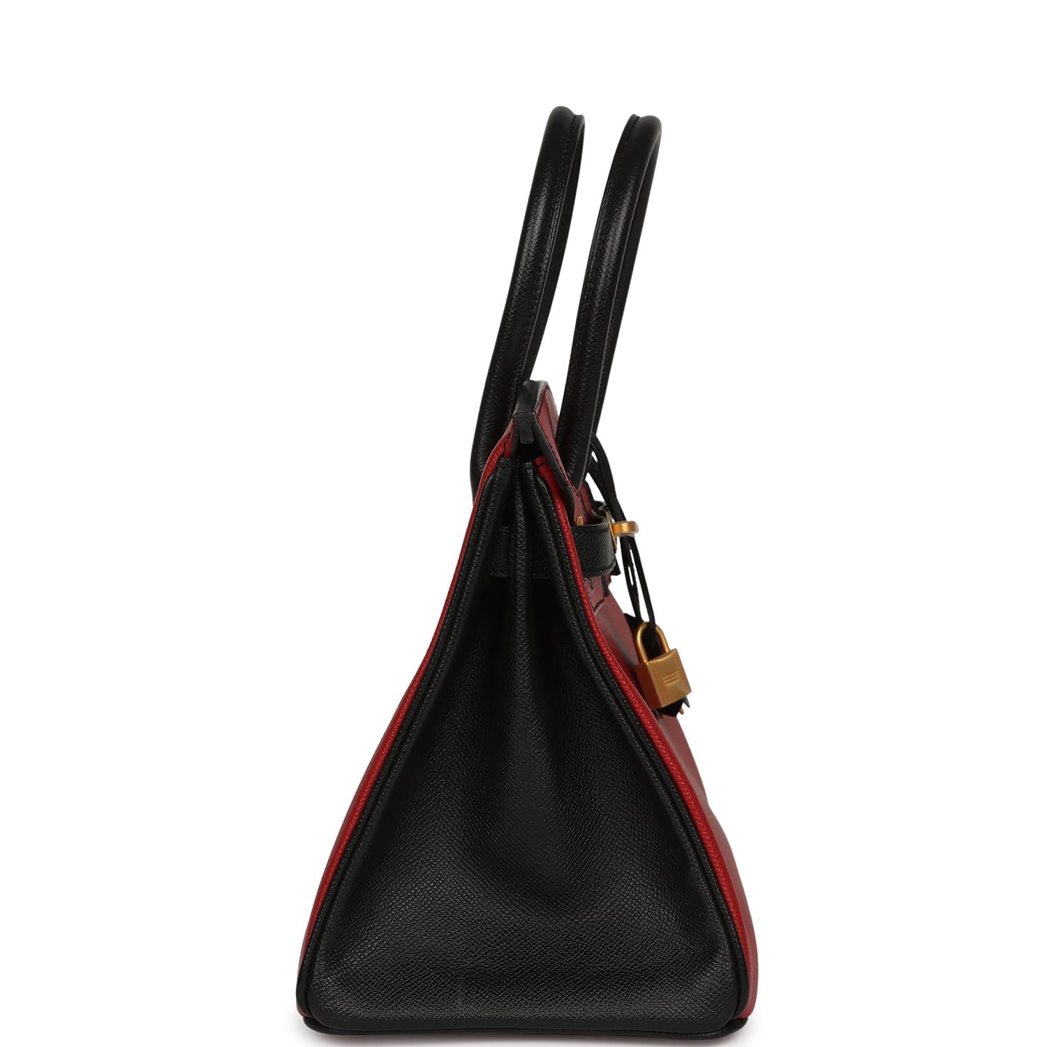 Hermes Special Order (HSS) Birkin 30 Rouge Vif, Black Epsom Brushed Gold Hardware - Image 4